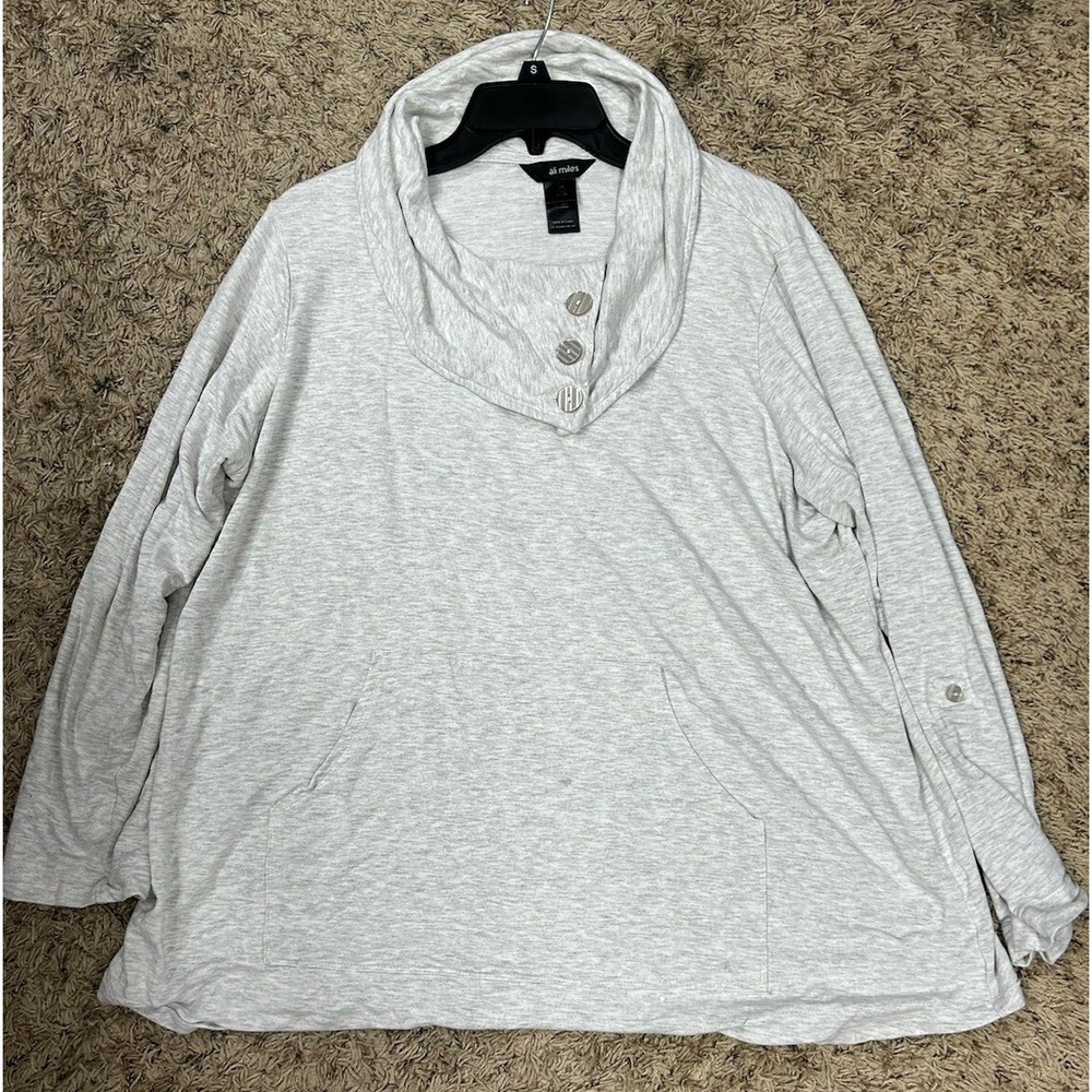 Ali Miles Womens Size 1X Gray Long Sleeve Cowl Neck Pullover Sweatshirt (S2)